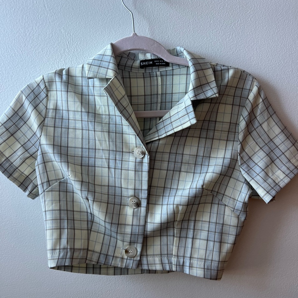 Shein checkered collared crop top